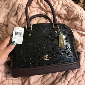 Coach Black Patent Leather satchel w/ Oxblood Trim